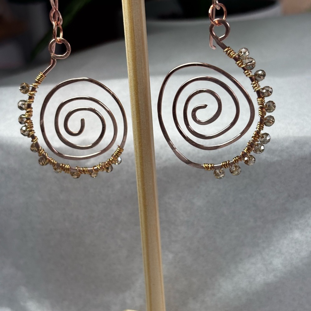 Spiral Wire Earrings with Crystal Accents